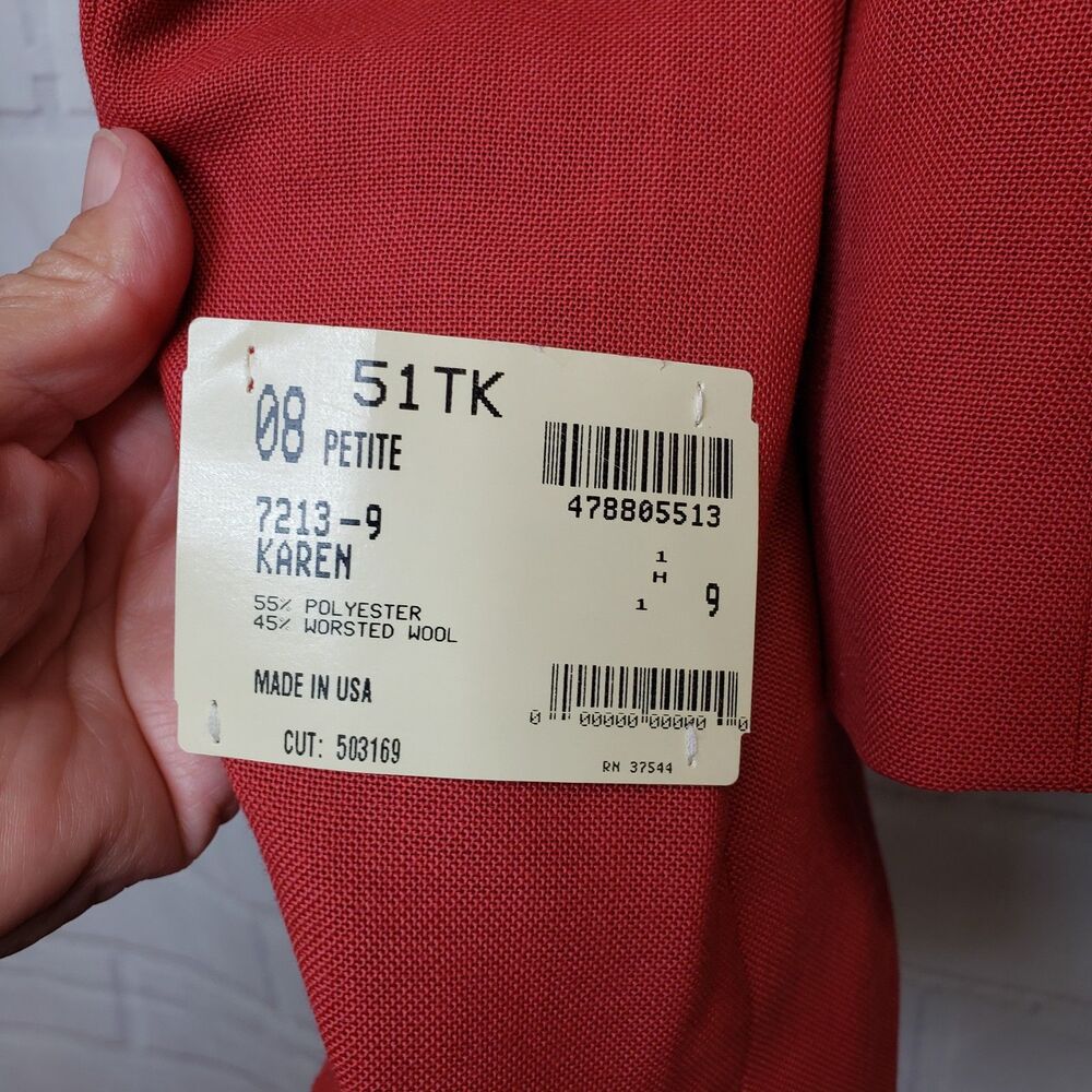 VTG Orvis Karen Blazer 8P Rust Burnt Orange Crop Wool Blend Suit Jacket 8 Petite - Picture 6 of 10